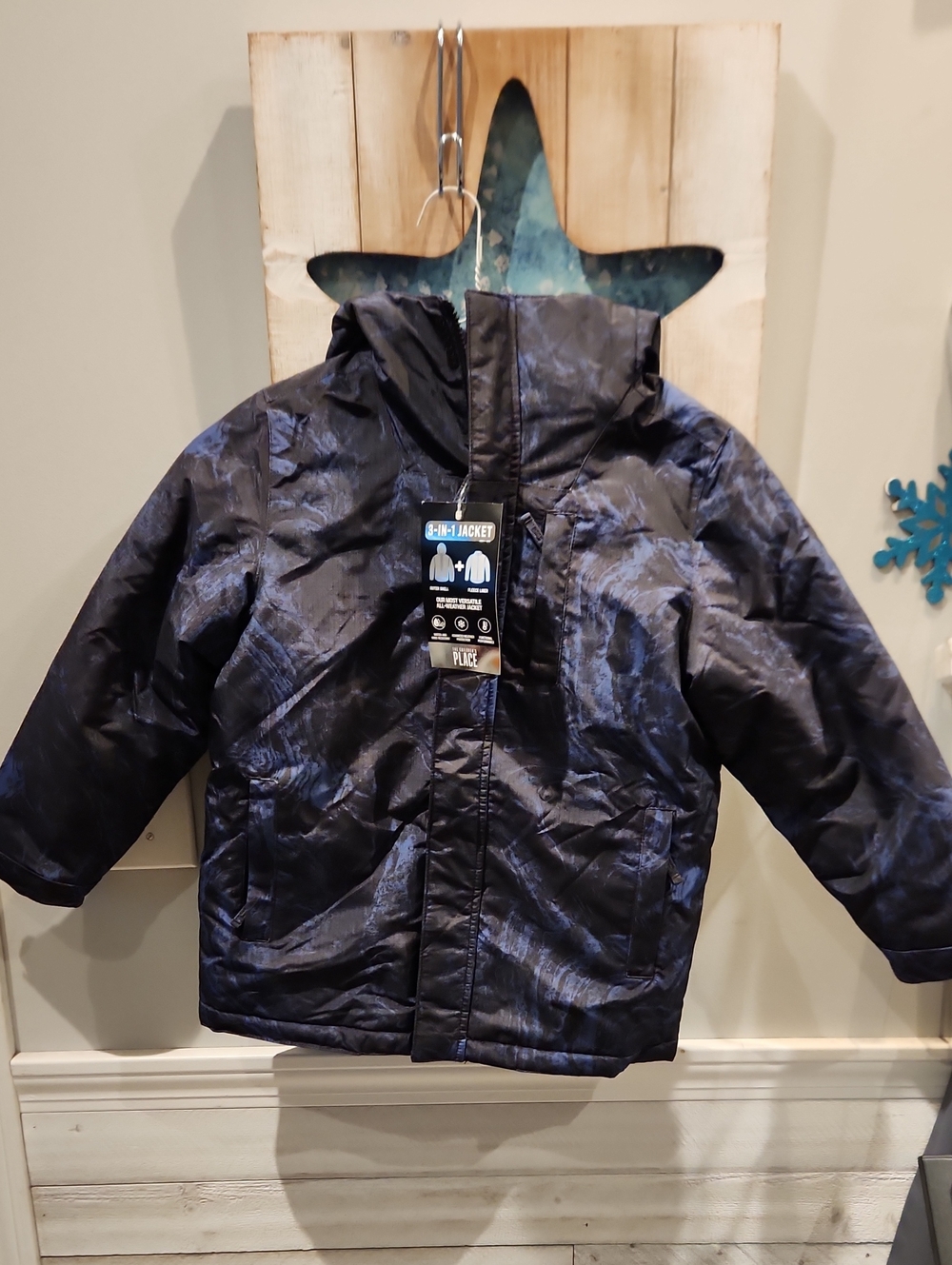 NWT The Children's Place Boys' Navy Blue Hooded Puffer Jacket Sz 7/8